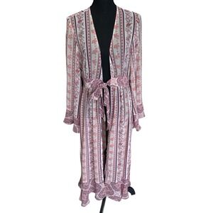 Forever‎ 21 Floral Longline Kimono Women's Size Large Long Sleeve Boho Cover Up